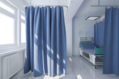 Wheeled Bed Behind Privacy Curtains in a Medical Clinic 3d rendering